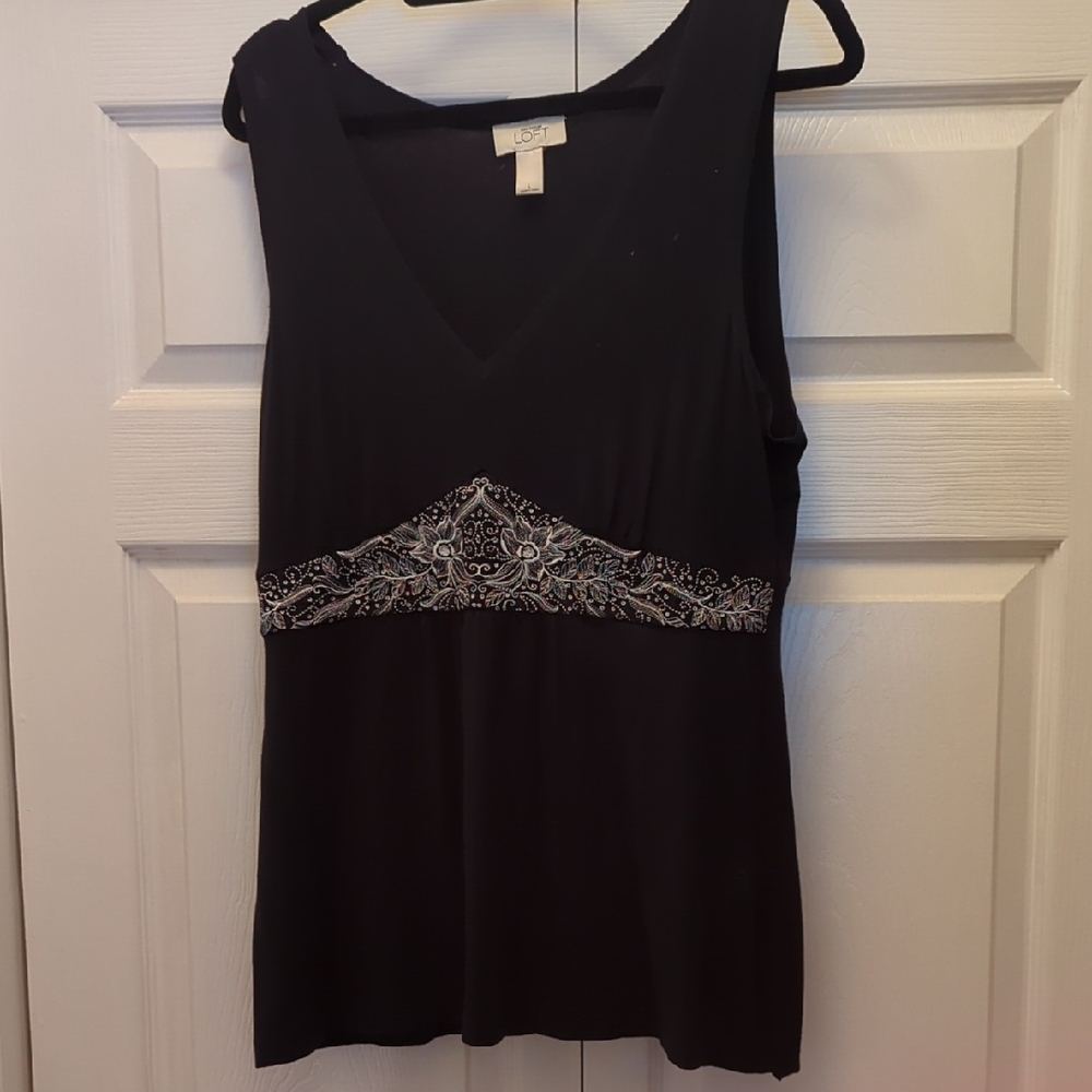 Loft Black Tank Top with Embellished Design